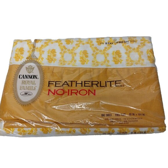 Cannon Royal Family Sheet Full Flat Cameo Rose Gold Yellow Featherlite Vintage - Picture 1 of 10
